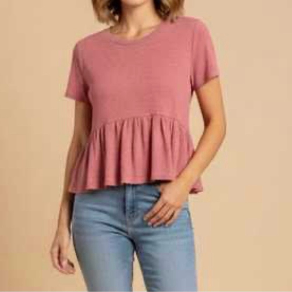 Good Luck Gem Red Short Sleeve Ruffle Peplum Tee